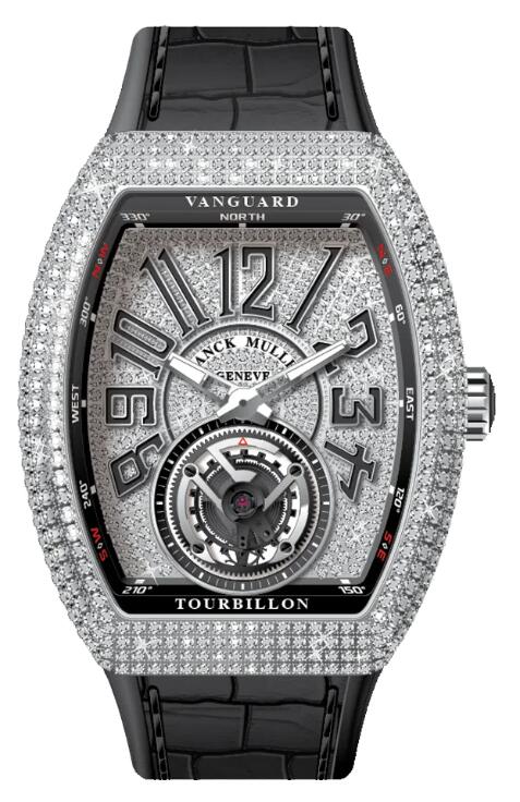 Buy Franck Muller Vanguard Tourbillon Stainless Steel White Diamonds Case and Dial - Black Replica Watch for sale Cheap Price V 41 T D CD (NR) (AC) (DIAM NR AC)